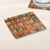 本棚ブックライブラリブックウ読ミズ スクエアペーパーコースター (アングル)