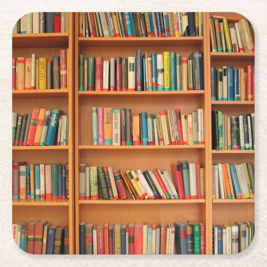本棚ブックライブラリブックウ読ミズ スクエアペーパーコースター (正面)