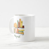 本棚上のオレンジキャット手書きかわいい図書館 コーヒーマグカップ (正面左)