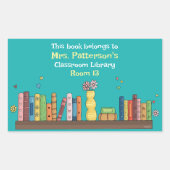 本棚教室ライブラリティール（緑がかった色）蔵書票 長方形シール (正面)