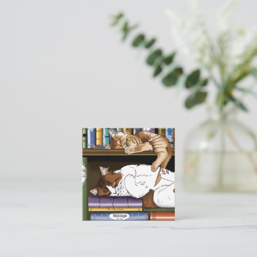 本棚猫図書館 スクエア名刺 (スタンド正面)