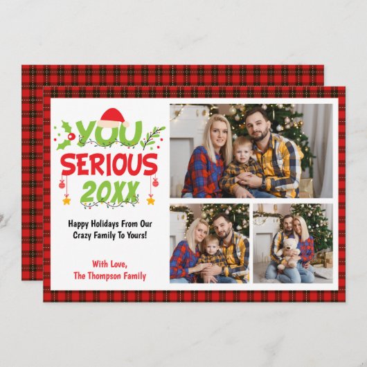 本気で2025年？3家族おもしろい写真クリスマス シーズンカード (正面/裏面)
