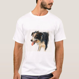 本物そっくり水彩 ボーダーコリー Tシャツ