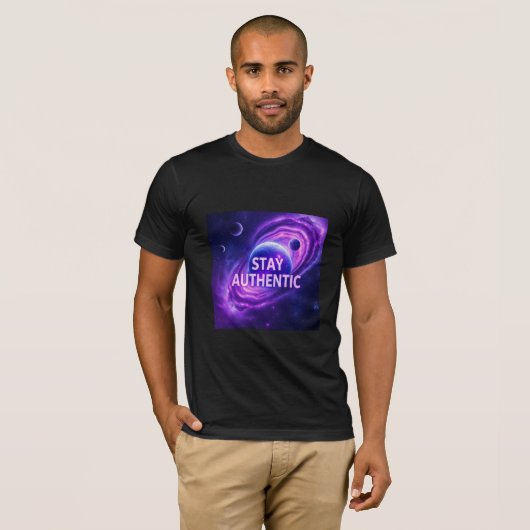 本物でいろ Tシャツ | 宇宙探査モチーフ (正面フル)