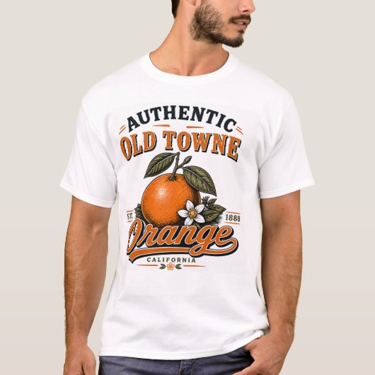 本物のオールドタウンオレンジのプリント Tシャツ (正面)