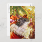 本物のクリスマスの靴下にハムスター絵画の シーズンポストカード (正面/裏面)