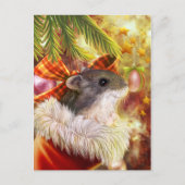 本物のクリスマスの靴下にハムスター絵画の シーズンポストカード (正面)