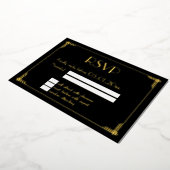 本物のゴールド箔 アールデコ ウェディング RSVP カード (回転した状態)