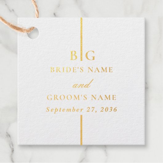本物のゴールド箔 ミニマル エレガント モノグラム ウェディング フェイバータグ (正面)