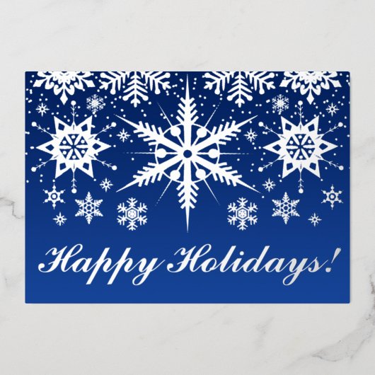 本物のシルバーフォイルを使った、雪の結晶が舞うハッピーホリデーズカード 箔シーズンカード (正面)