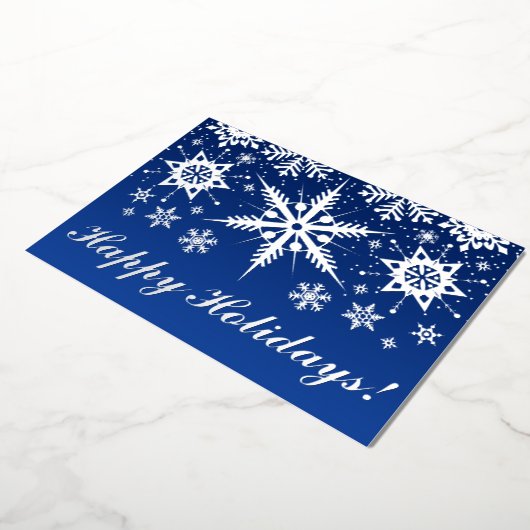 本物のシルバーフォイルを使った、雪の結晶が舞うハッピーホリデーズカード 箔シーズンカード (回転した状態)