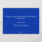 本物のタイポグラフィー 楽しい 青と白 リアル 箔シーズンカード (裏面)