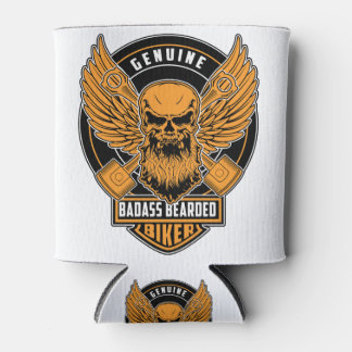 本物のバダスビーズbearededバイクもしくは自転車に乗る人 缶クーラー