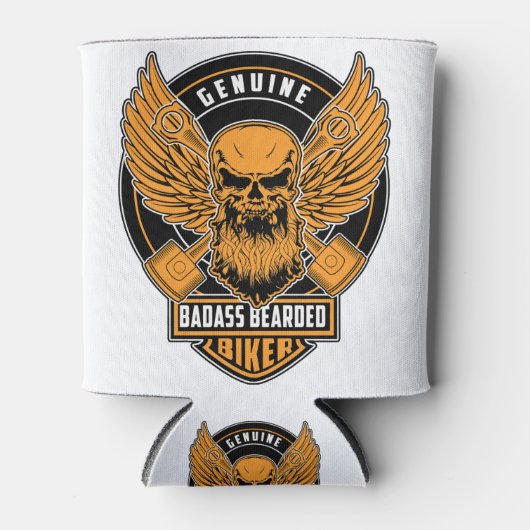 本物のバダスビーズbearededバイクもしくは自転車に乗る人 缶クーラー (正面)