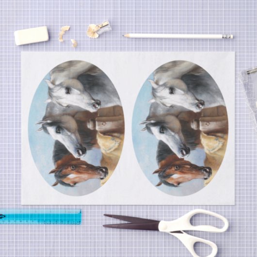 本物のビクトリア時代の3頭の馬の絵（AIではない） 薄葉紙 (クラフト)