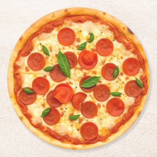本物のペペローニピザ ラウンドペーパーコースター (正面)