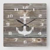 本物のルッキング木材素朴航海のいかり スクエア壁時計 (正面)