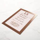 本物のローズゴールド キンセañera 招待状 ホイルスタンプ (回転した状態)