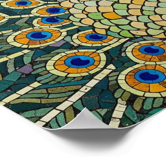 本物の孔雀モザイク ポスター (角)