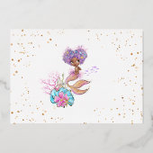 本物の小さなアフロアメリカンマーメイドの誕生日 箔招待状 (裏面)