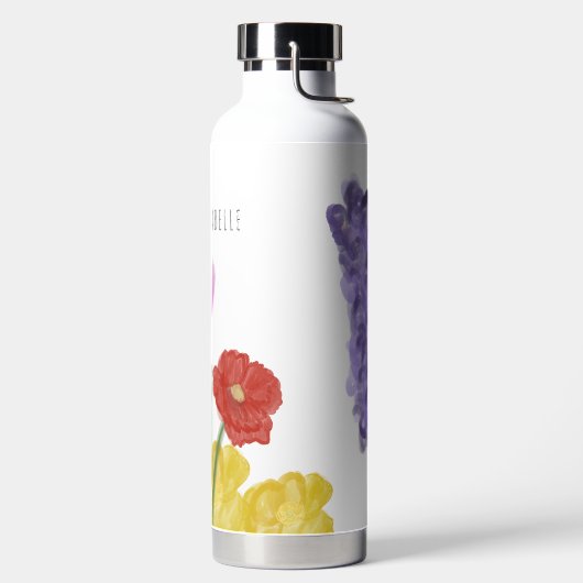 本物の手描き水彩色の花 ウォーターボトル (左面)