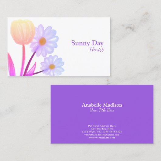 本物の手描き花 |水彩色 名刺 (正面/裏面)