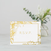 本物の箔花開花葉RSVP  箔招待状ポストカード (立ち正面)