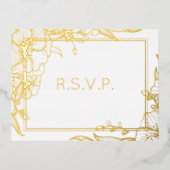 本物の箔花開花葉RSVP  箔招待状ポストカード (正面)