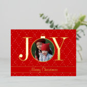 本物の赤いホリデーフォトカード JOY 箔シーズンカード (立ち正面)