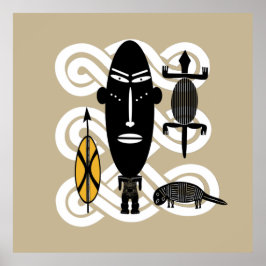 本物の部族の戦士シーンの動物 ポスター