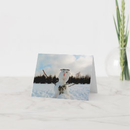 本物の雪だるまと冬の風景の写真　お祭り気分 カード