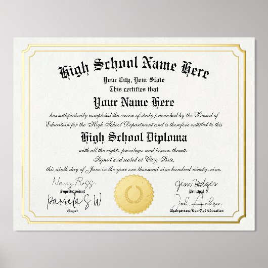 本物の高校卒業証書 ホームスクール 箔ポスター (正面)