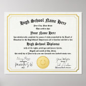 本物の高校卒業証書、GED、ホームスクール 箔ポスター (正面)