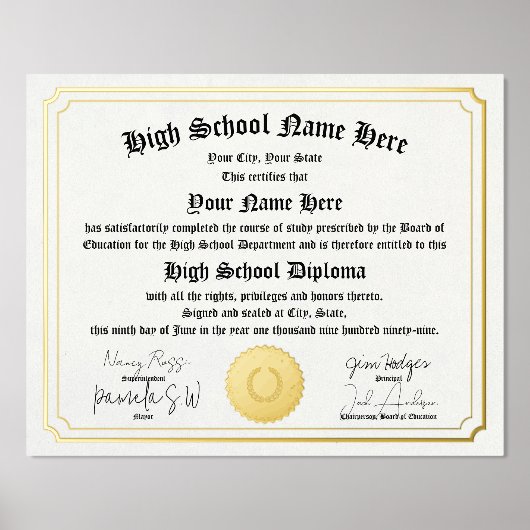 本物の高校卒業証書、GED、ホームスクール 箔ポスター (正面)