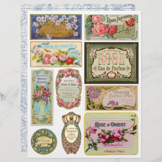 本物の(AIでない)かわいいヴィンテージ香水ラベル (正面/裏面)