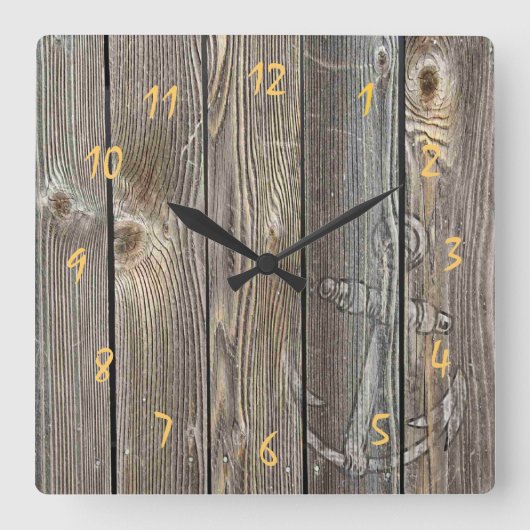 本物らしい木材素朴ヴィンテージいかり スクエア壁時計 (正面)