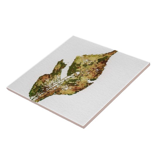 本物独身の的な緑で印刷された秋の葉 タイル (側面)