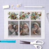 本物（AIではない）のヴィンテージサンタとホリーポストカード 薄葉紙 (クラフト)