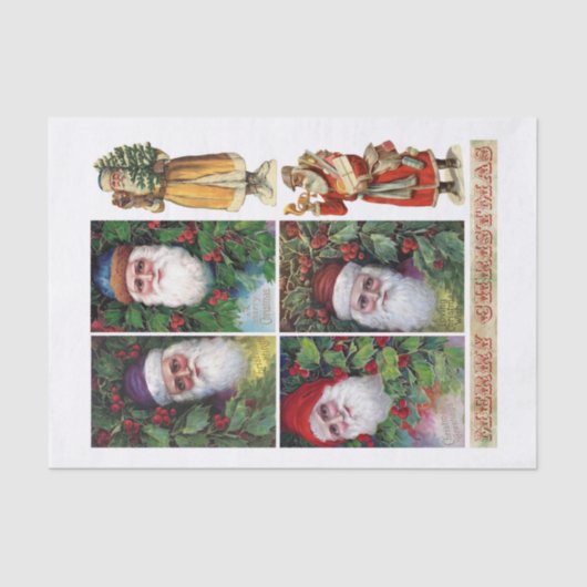 本物（AIではない）のヴィンテージサンタポストカードとスクラップ 薄葉紙 (正面)