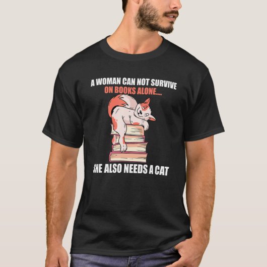 本生き延びや猫の女性 Tシャツ (正面)