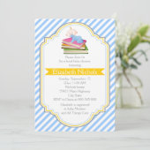 本男の赤ちゃんシャワーブルー,白パタストライプのーン 招待状 (スタンド正面)