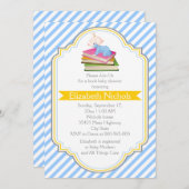 本男の赤ちゃんシャワーブルー,白パタストライプのーン 招待状 (正面/裏面)