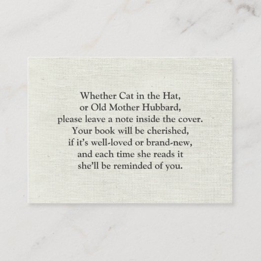 本素朴を持って来る赤ちゃんシャワーインサート エンクロージャーカード (裏面)