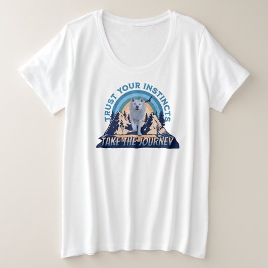 本能を信じて 北極オオカミの冒険アート プラスサイズTシャツ (デザイン正面)