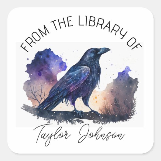 本蔵書票星天空カラス鳥 スクエアシール (正面)
