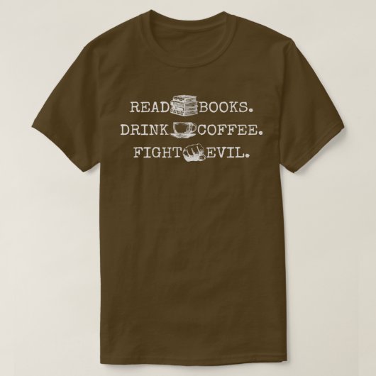本読がコーヒーを飲み悪の本読を書く Tシャツ (デザイン正面)
