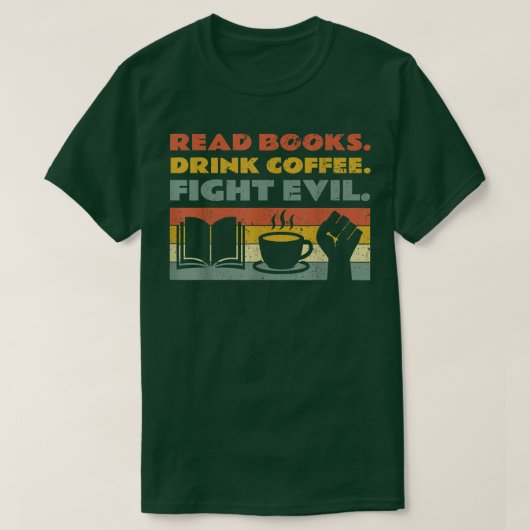 本読がコーヒーを飲み悪の本読を書く Tシャツ (デザイン正面)