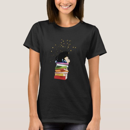 本読積みの猫 Tシャツ (正面)