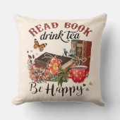 本読、お茶を飲み、幸せになれ クッション (正面)