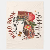 本読、お茶を飲み、幸せになれ フリースブランケット (正面)